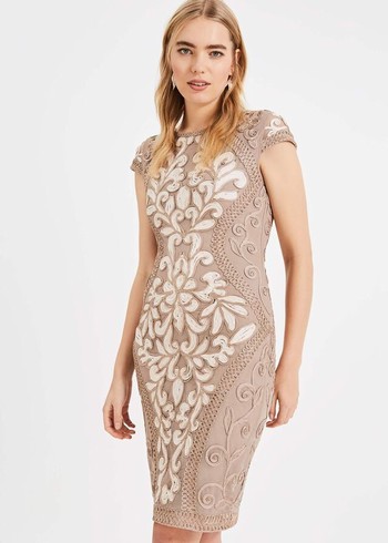 Phase Eight Perdy Tapework Lace Dress Cream USA | 2097563-JF